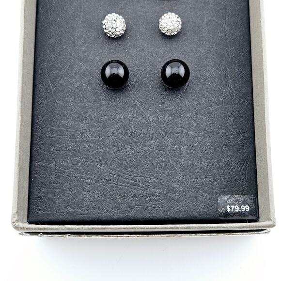 3 Pack Stud Earrings Black & Silver Post Casual Basic Everyday Office Work - Picture 3 of 4